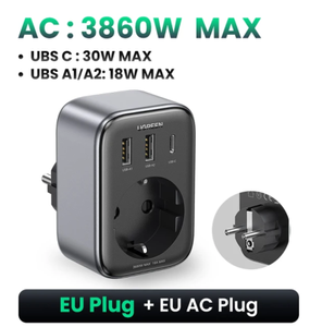 Зарядное устройство UGREEN (Type C- 30w, USB A - 18w x2, розетка - 16A)