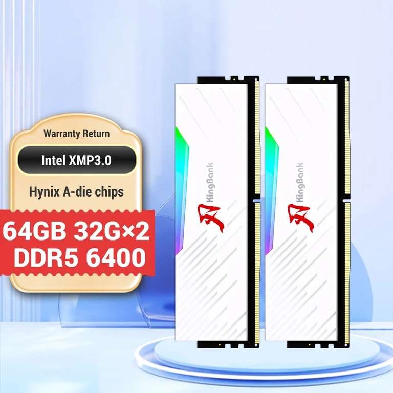 Оперативная память KingBank RGB DDR5 6400 МГц 64 ГБ 2x32 ГБ (Hynix A)