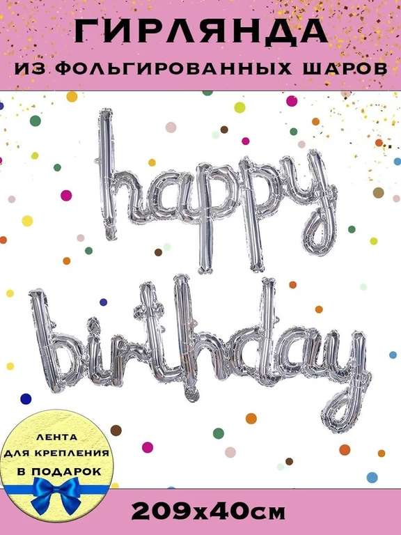 Набор воздушных шаров "Happy Birthday"/"С Днем Рождения" (с Ozon Картой)