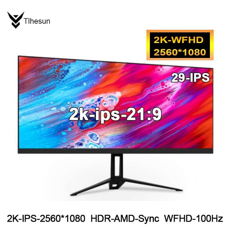 Монитор 29" Tlhesun IPS 2K-100 Гц, WFHD, широкий дисплей, разрешение 2560*1080 ,21:9