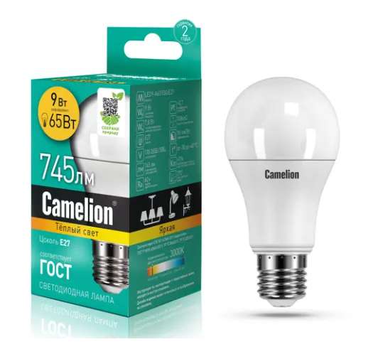 Лампа светодиодная Camelion LED A60-9w-830-E27