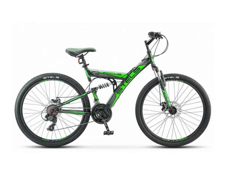 Городской велосипед STELS Focus MD 26 21-sp V010 (2018) черный/зеленый 18"