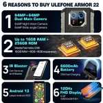 Смартфон Ulefone Armor 22, 8/256 Гб (Helio G96, 6.58", FHD+, 120 Гц, IPS, NFC, 6600 мАч)