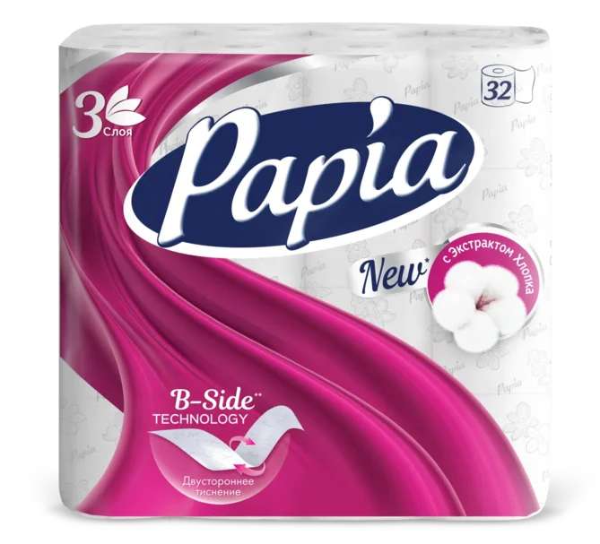 Туалетная бумага Papia Белая 3сл. 32 рулона (14₽/рулон)