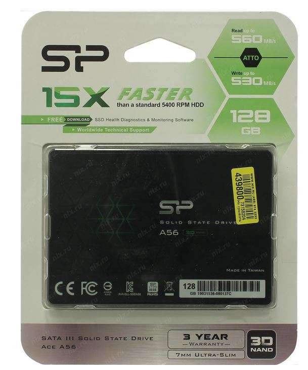 SSD диск Silicon Power A56,128GB, 2.5", SATA III [TLC, Phison]