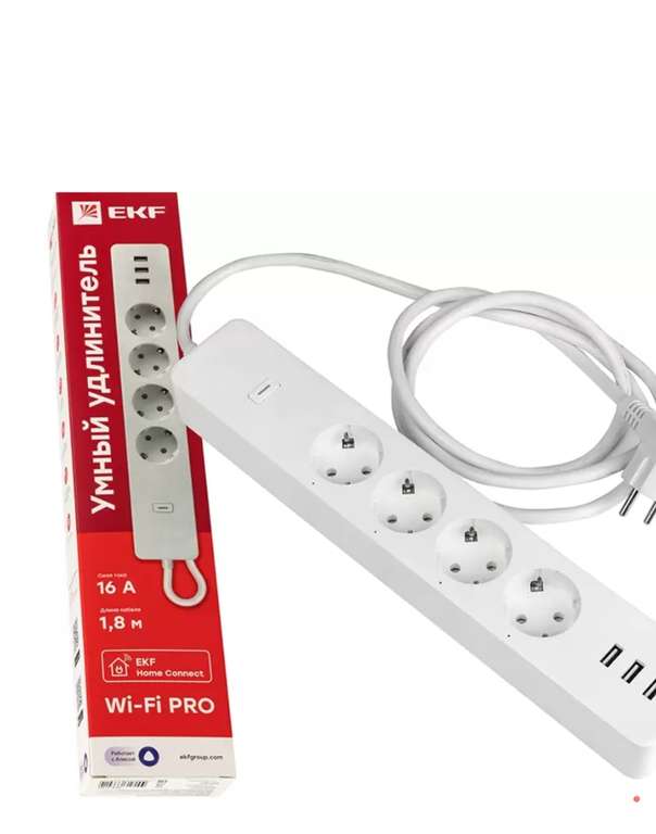 Умный удлинитель EKF Connect PRO Wi-Fi c USB RCE-2-WF