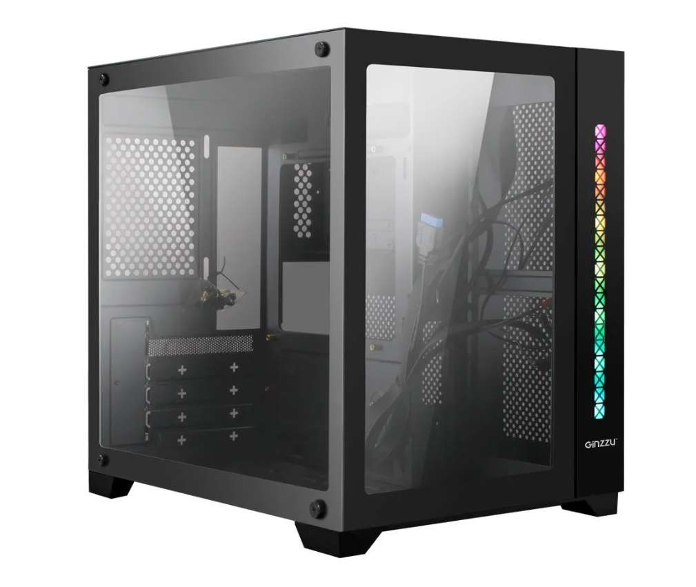 Корпус ПК Ginzzu V300 mATX кубик, закаленное стекло, RGB подсветка