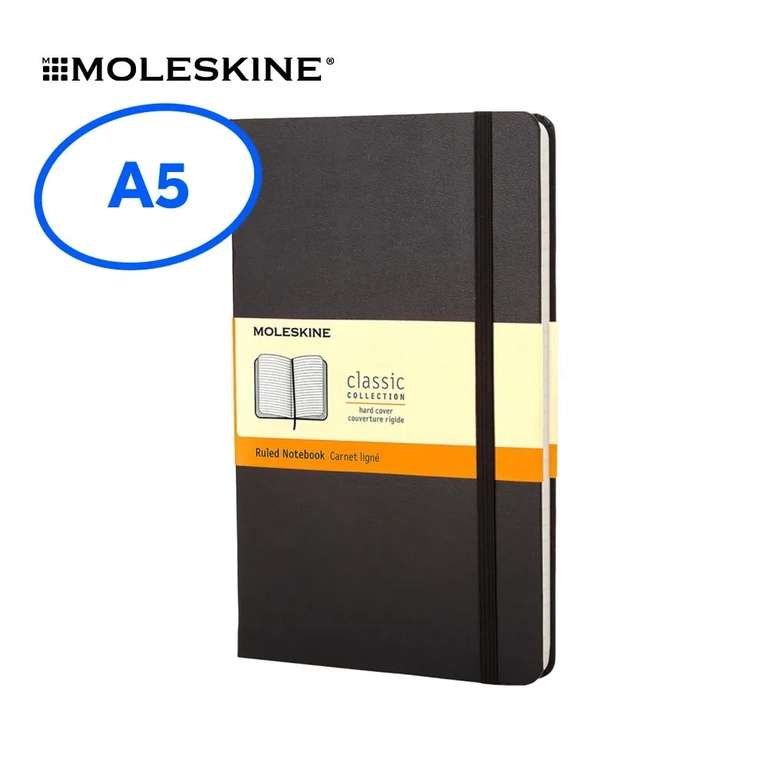 Блокнот в линейку Moleskine CLASSIC Large, А5, сшитый, твердая обложка, 240 л, черный