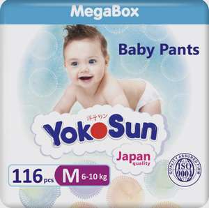 Подгузники-трусики YokoSun Megabox, 116 шт (2 упаковки по 58 шт), размер M (6-10 кг), кор. (при оплате картой OZON)