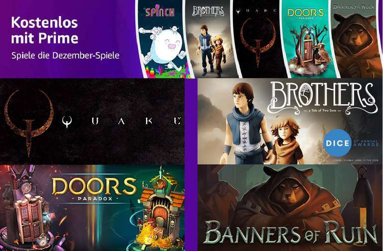 [PC] Prime Gaming Декабрь: Quake, Brothers a Tale of two Sons, Spinch, Doors Paradox und Banners of Ruin