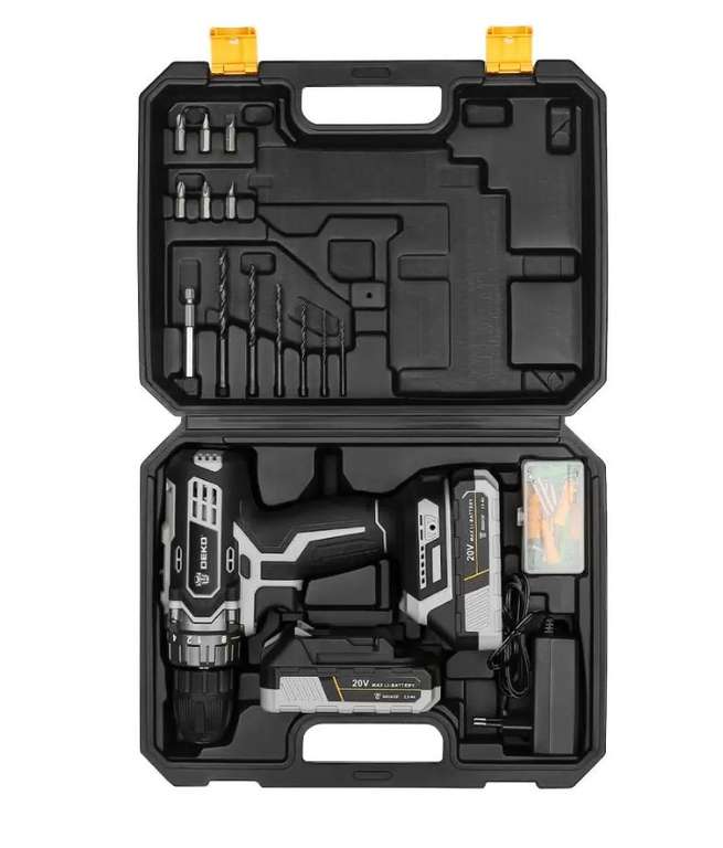 Дрель-шуруповерт Deko DKCD20 Black Edition SET 3 аккумуляторный, в кейсе
