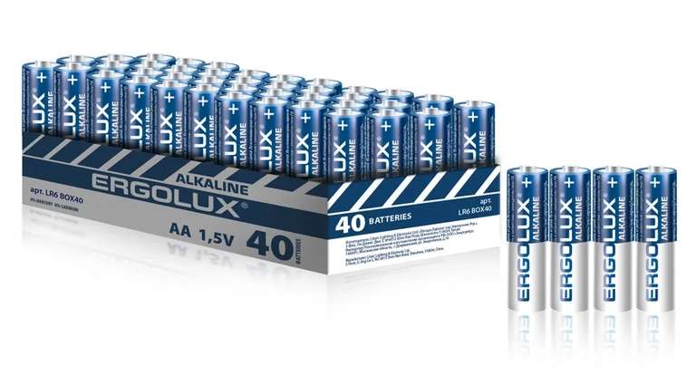 Набор батареек Ergolux LR6 Alkaline BOX40 (при оплате Ozon Картой)