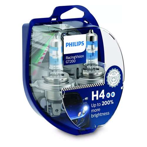 Галогенная лампа Philips H4 (60/55W 12V) RacingVision GT200 2шт 12342RGTS2