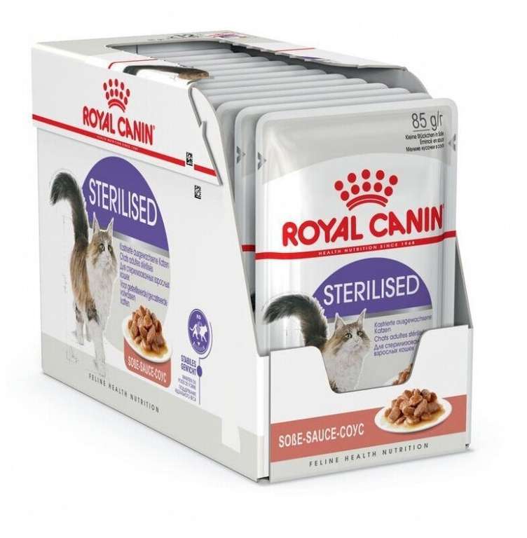 Подборка корма для кошек (напр. влажный корм Royal Canin для стерилизованных взрослых кошек всех пород, кусочки в соусе 85 гр 24шт в уп.)