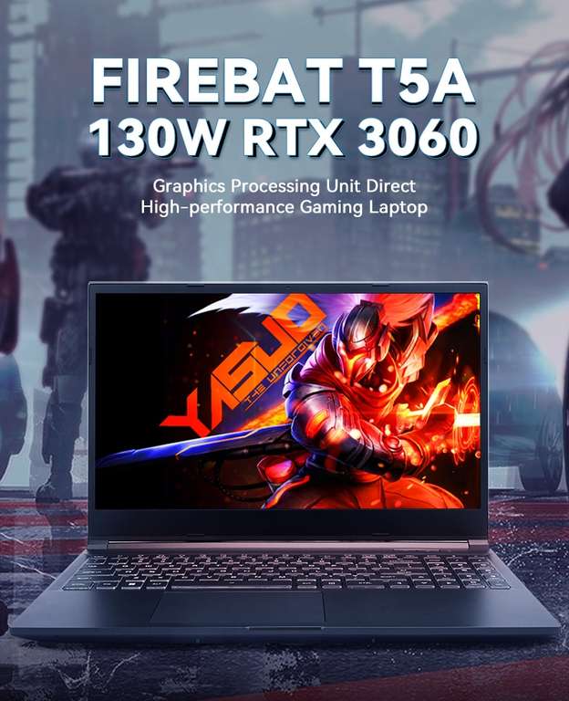 Игровой ноутбук 15.6" FIREBAT T5A/Intel i5 10200H/ RTX 3060 6GB 130Вт/ 16GB RAM/ 512GB SSD/ DOS