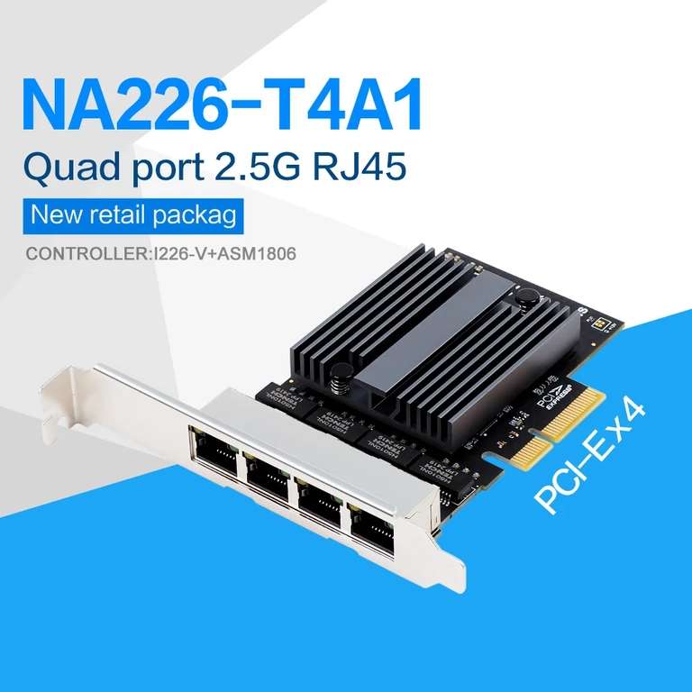 Сетевая карта Intel NA226-T4A1 (×4 LAN 2.5Gbps, I226-V + ASM1806, PCI-E ×4)