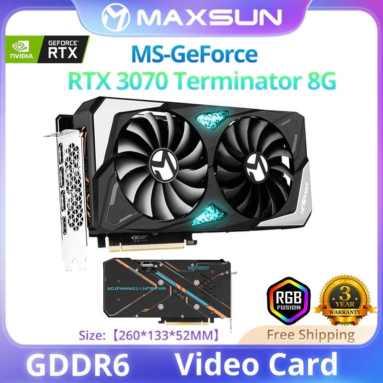 Видеокарта MAXSUN GeForce RTX 3070, 8 ГБ, GDDR6, DP * 3 PCIE4.0x16
