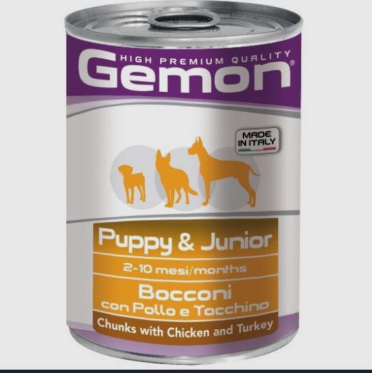 Gemon Dog влажный корм для щенков с кусочками курицы и индейки в консервах - 415 г х 24 шт (по Ozon карте)
