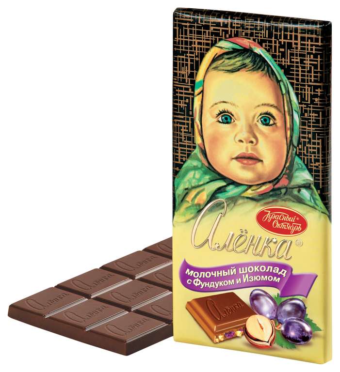 Шоколад Аленка молочный с фундуком и изюмом, 90 г