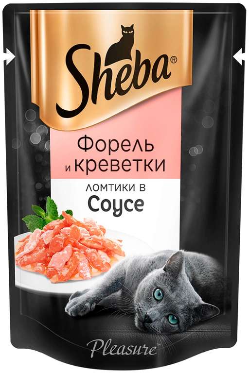 Влажный корм для кошек Sheba Pleasure, с форелью, с креветками 28 шт. х 75 г