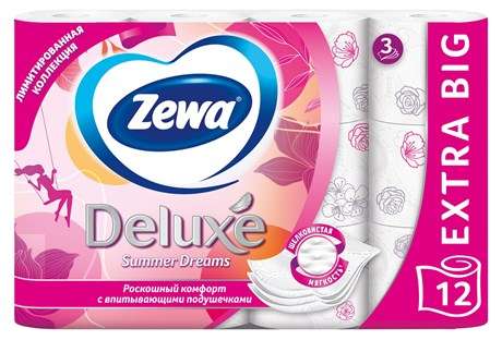Туалетная бумага Zewa Deluxe 3-х слойная 12 рулонов