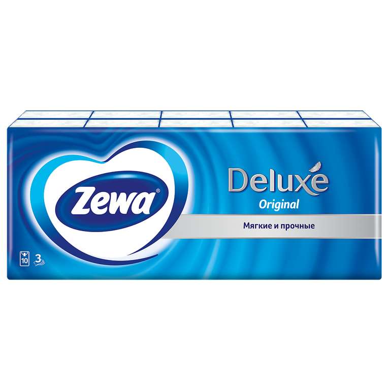 (3=2) Носовые платочки Zewa Deluxe, 3 уп. х 10 шт. (79/77₽ за упаковку)
