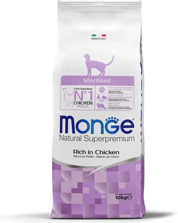 Сухой корм Monge Cat Sterilised для взрослых стерилизованных кошек с курицей, 10 кг (с Ozon картой)