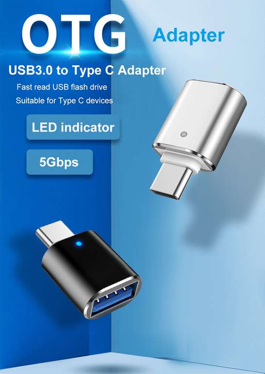 Три адаптера OTG с USB 3,0 на Type C, с индикацией
