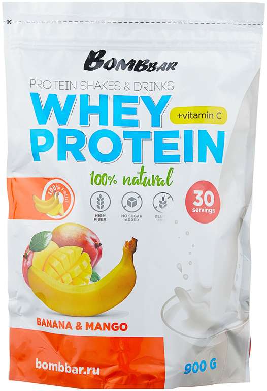 Протеин Bombbar Whey Protein, 900 гр., малиновое печенье