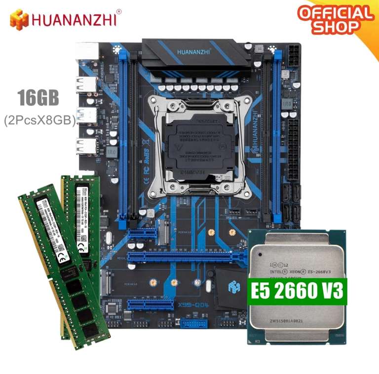 Комплект материнской платы HUANANZHI QD4 xeon x99 E5 2660 V3 16 Гб (2*8 ГБ) DDR4 RECC