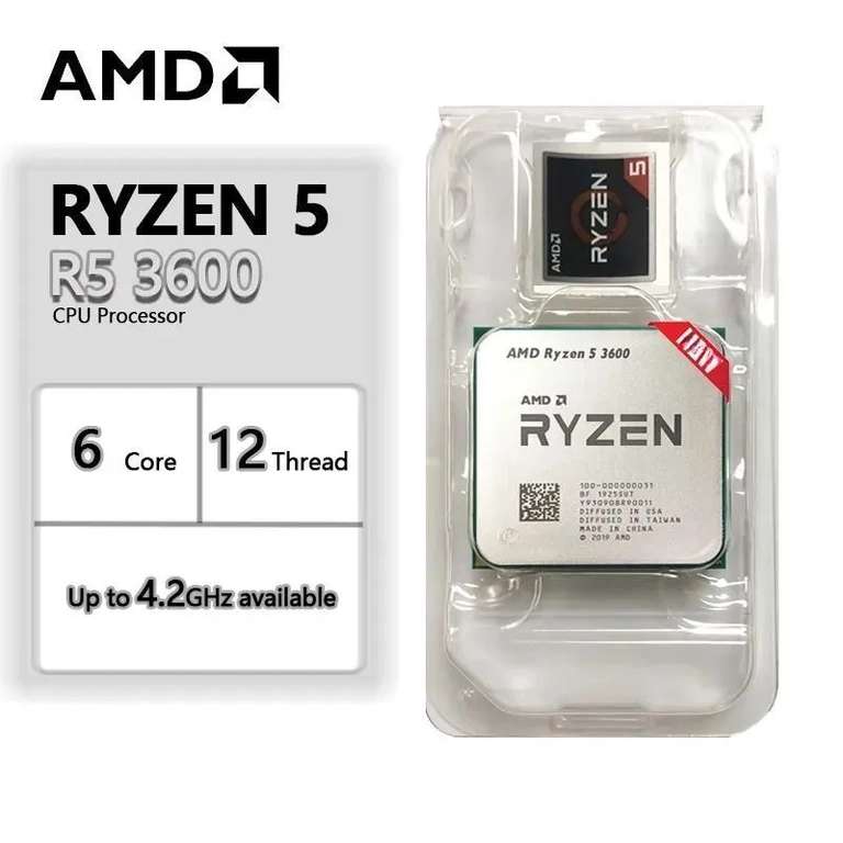 Процессор AMD R5 3600 OEM, без кулера (из-за рубежа, с картой OZON, Б/У)