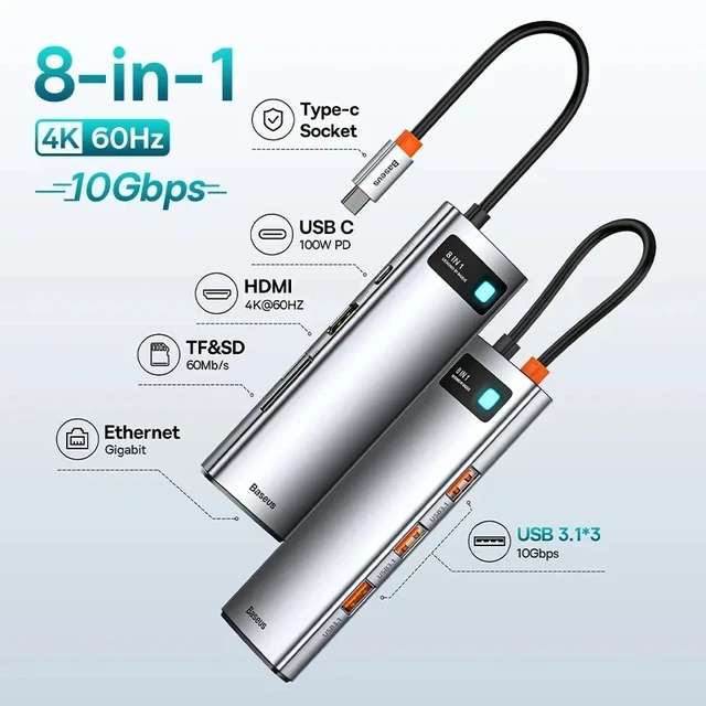 USB-концентратор Baseus BS-OH102 8 in 1, 10 Гбит/с