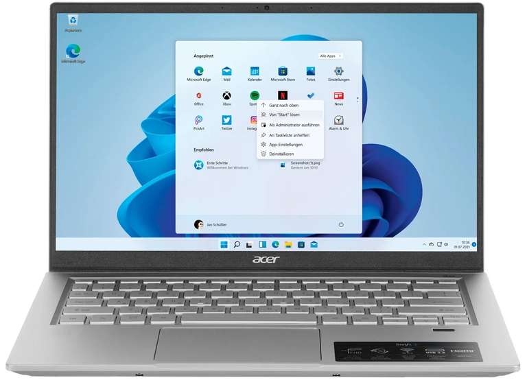 Ультрабук Acer Swift 3 SF314-43-R5SF (14", IPS, sRGB 100%, Ryzen 7 5700U, RAM 16 ГБ, SSD 1 TB, Vega 8, алюминий, Win11H)