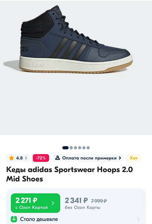 Кеды adidas Sportswear Hoops 2.0 Mid Shoes (с Озон картой)