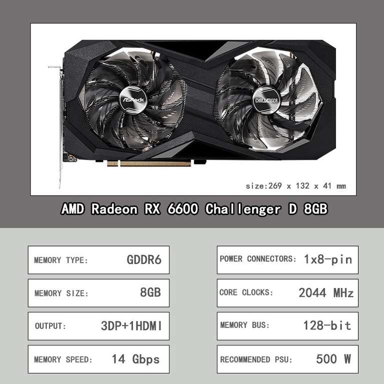 Видеокарта ASROCK AMD Radeon RX 6600 Challenger D 8 Гб новая