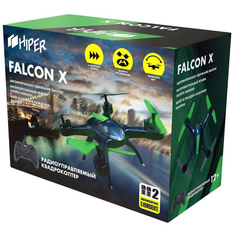 Радиоуправляемый квадрокоптер HIPER HQT-0002 Falcon X Black/Green