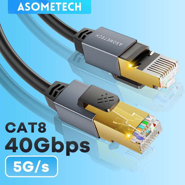 Кабель Ethernet ASOMETECH Cat 8, Круглый/плоский, 40 Гбит/с, 2000 МГц, 20 метров