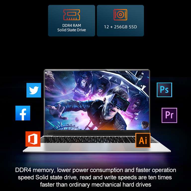 Ноутбук Dere R9 Pro, 15,6 дюйма, 12 ОЗУ, 256 SSD, Intel Celeron N5095