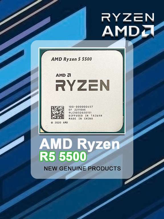 Процессор AMD Ryzen 5 5500 (AM4, 6 x 3.6 ГГц, L2 - 3 МБ, L3 - 16 МБ, TDP 65 Вт)