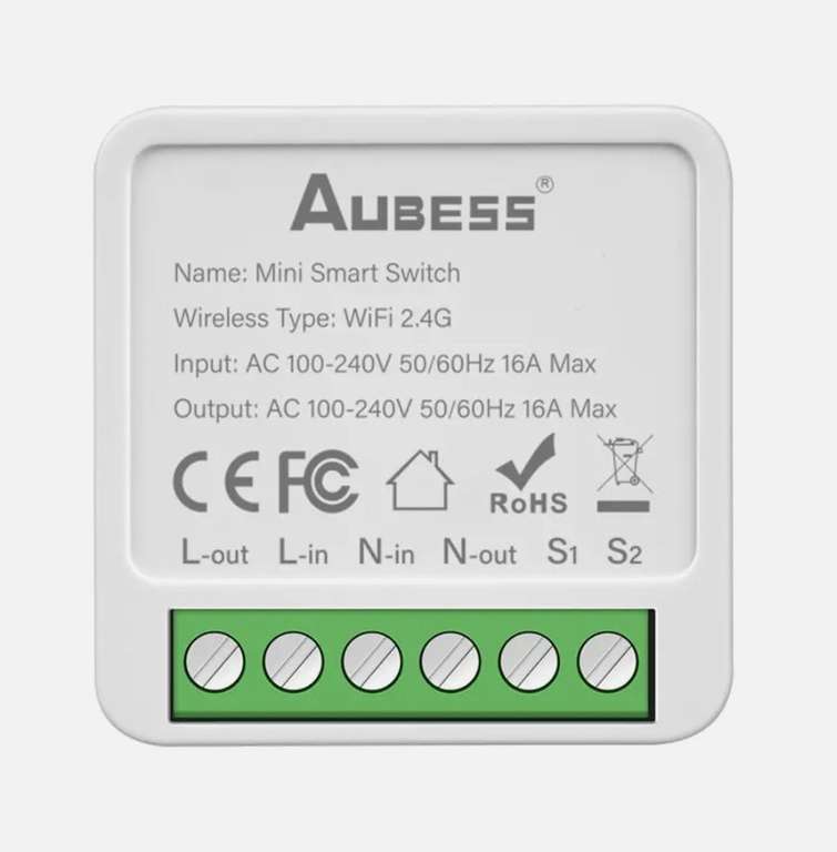 Умный мини-выключатель Aubess, 16А, Wi-Fi (Zigbee за 299 в описании)