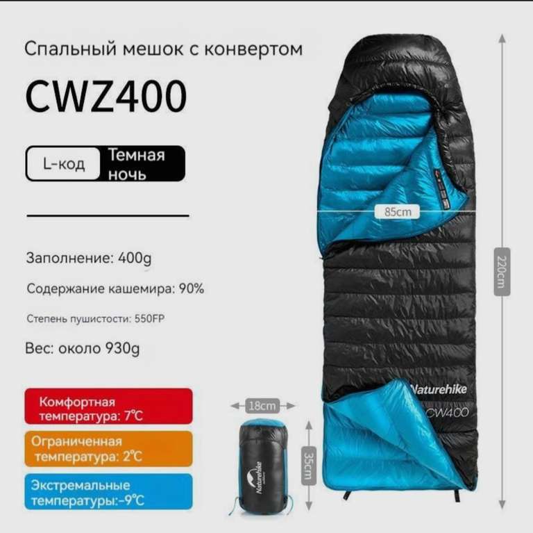 Пуховый спальный мешок Naturehike (цена с ozon картой)