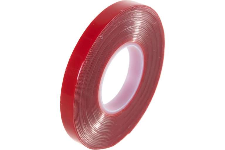 Акриловая двусторонняя клейкая лента STEKKER 0,8х9 мм, длина 5 м, прозрачная, красная подложка (Цену средачили,расходимся)