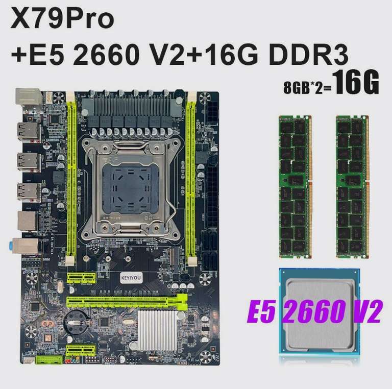 Комплект: материнская плата KEYIYOU X79Pro + процессор E5 2660 V2 + ОЗУ 16G DDR3 RAM (цена с ozon картой) (из-за рубежа)