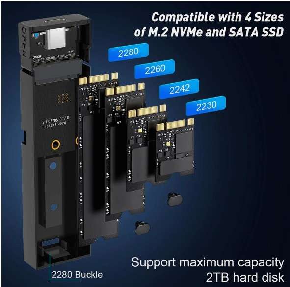 Бокс для M.2 NVMe/SATA3 SSD 10 Гбит/с USB3.1 Gen2