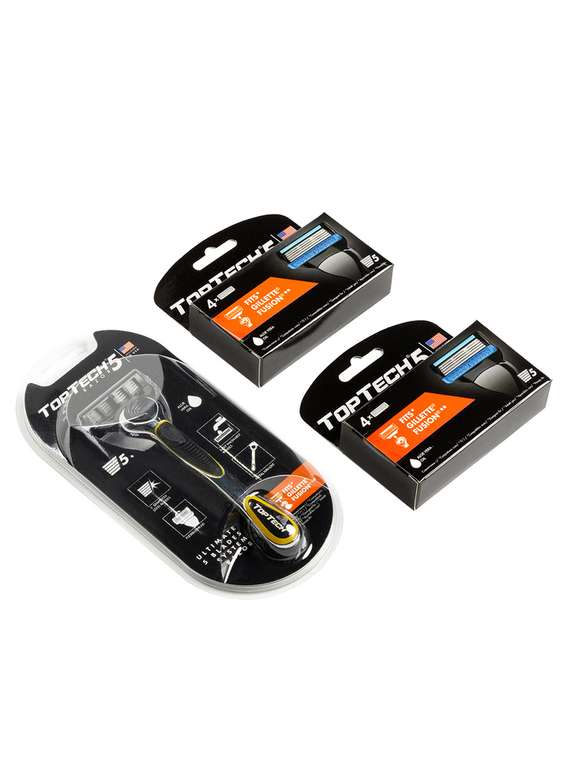 Годовой бритвенный набор TopTech Razor 5, бритва + 9 сменных кассет, 5 лезвий (совместимы с Gillette Fusion5 и Gillette Fusion ProGlide)