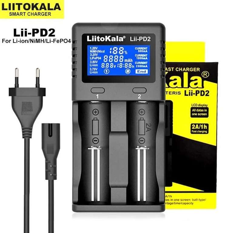 Зарядное устройство LiitoKala Lii-PD2, Lii-S4, Lii-S2, Lii-M4S, для 18650, AA и др. (с Ozon Картой)