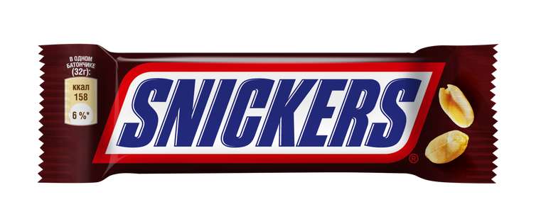 Батончик Snickers шоколадный 32 г (+19 бонусов)