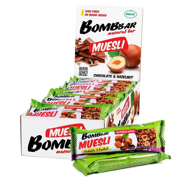 [Не везде] BOMBBAR Батончики Bombbar Muesli 45 г, 21 шт, вкус: фундук, шоколад