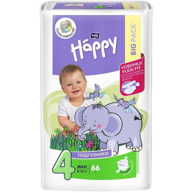 Подгузники для детей bella baby Happy Maxi дышащие, размер 4 (вес 8-18 кг), 66 шт.