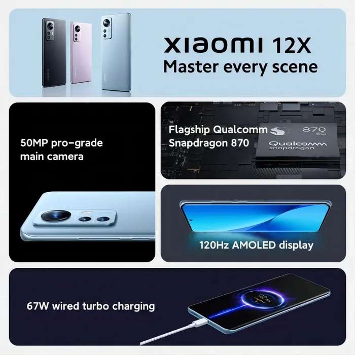 Смартфон Xiaomi 12X, 8/128 ГБ, Snapdragon 870 (из-за рубежа, с Ozon картой)